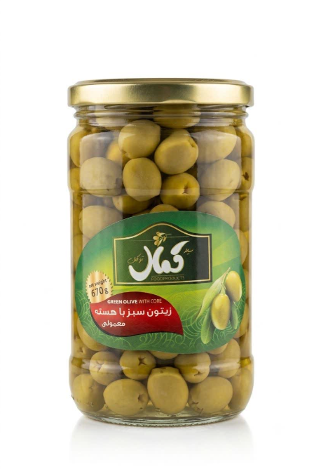 زیتون سبز با هسته معمولی 670گرمی کمال توکلی - چاشنی و ادویه