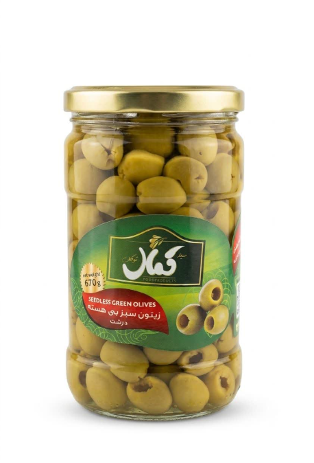 زیتون سبز بی هسته درشت 670 گرمی کمال توکلی - چاشنی و ادویه