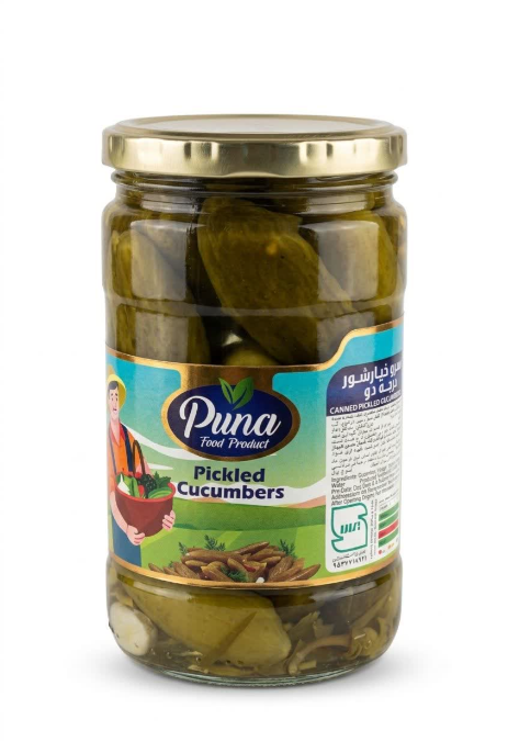 کنسرو خیارشور ممتاز شیشه ای 680 گرمی پونا - چاشنی و ادویه
